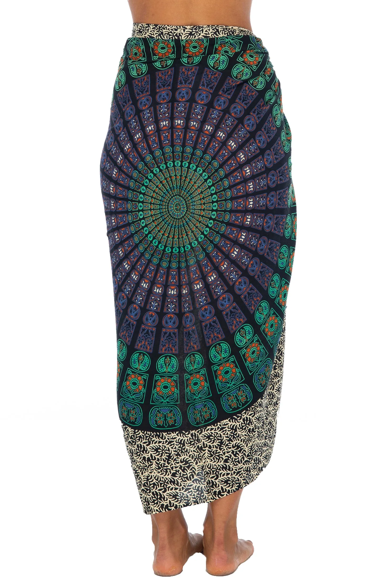 Peacock Print Sarong Cover up Wrap & Clip