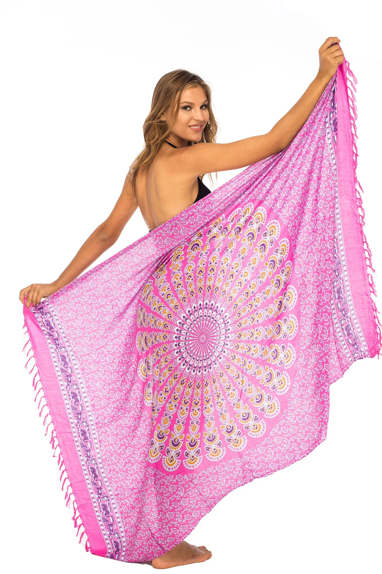 Peacock Print Sarong Cover up Wrap & Clip