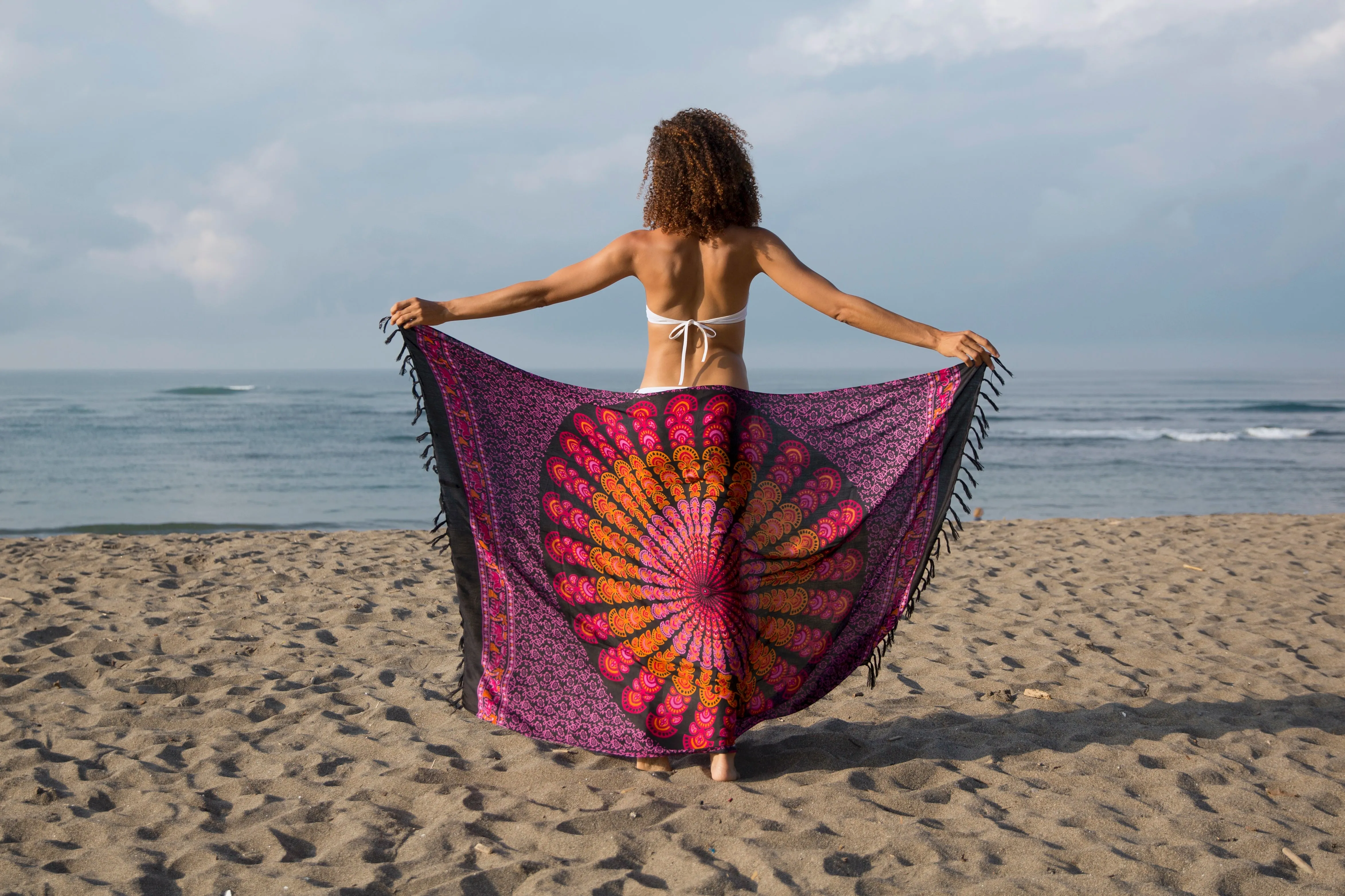 Peacock Print Sarong Cover up Wrap & Clip