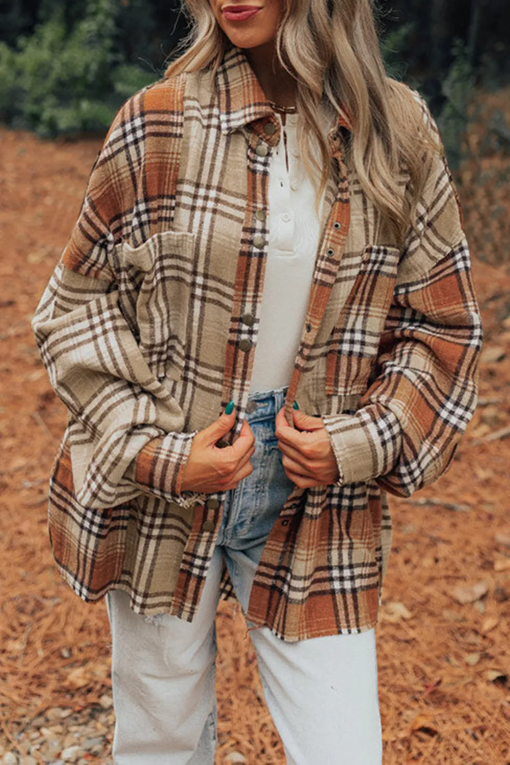 Plaid Colorblock Patchwork High Low Shacket