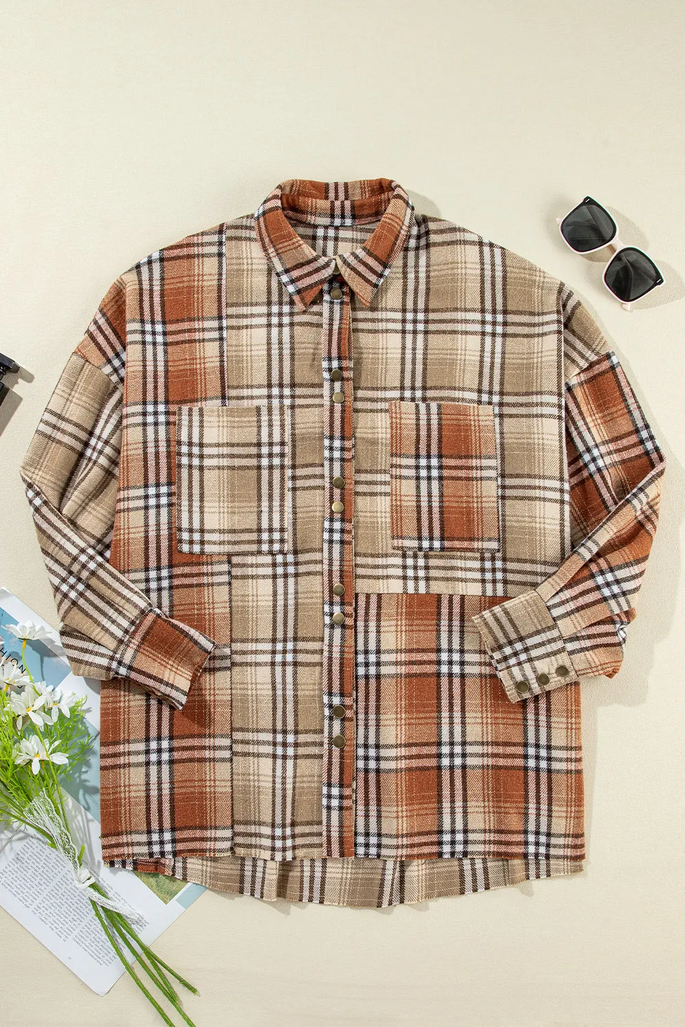 Plaid Colorblock Patchwork High Low Shacket