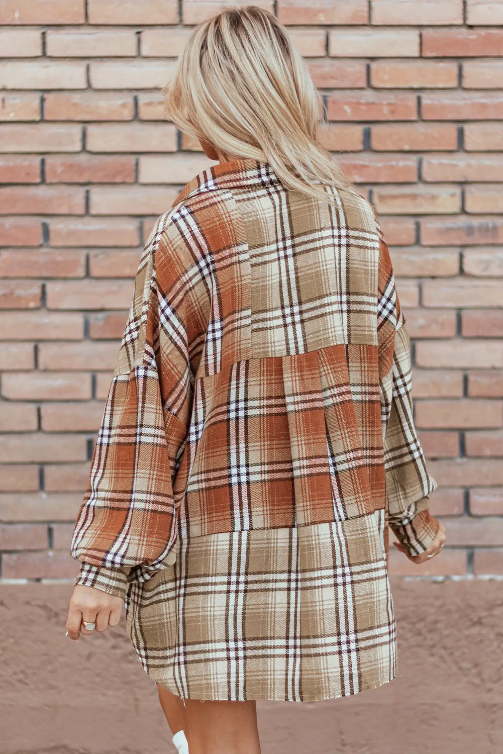 Plaid Colorblock Patchwork High Low Shacket