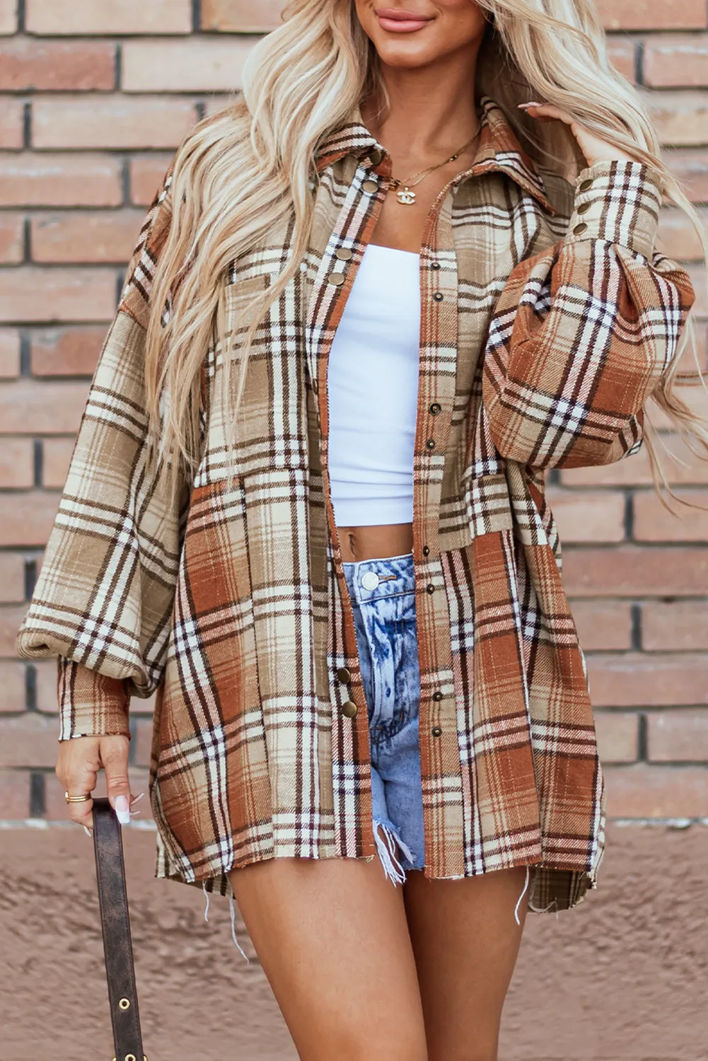 Plaid Colorblock Patchwork High Low Shacket