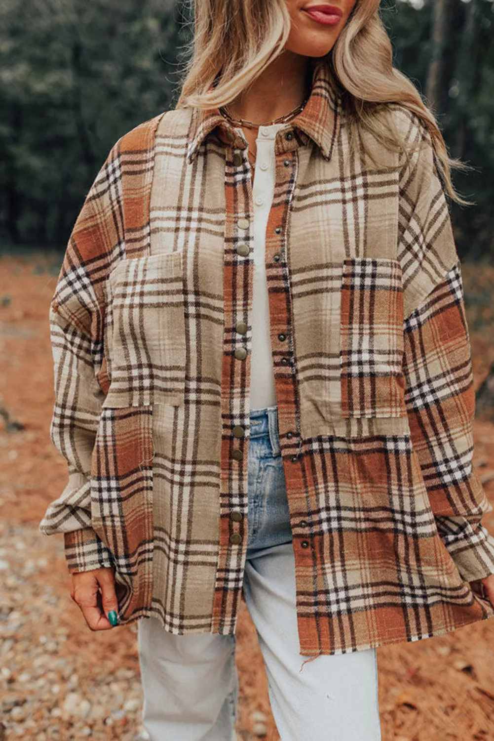 Plaid Colorblock Patchwork High Low Shacket