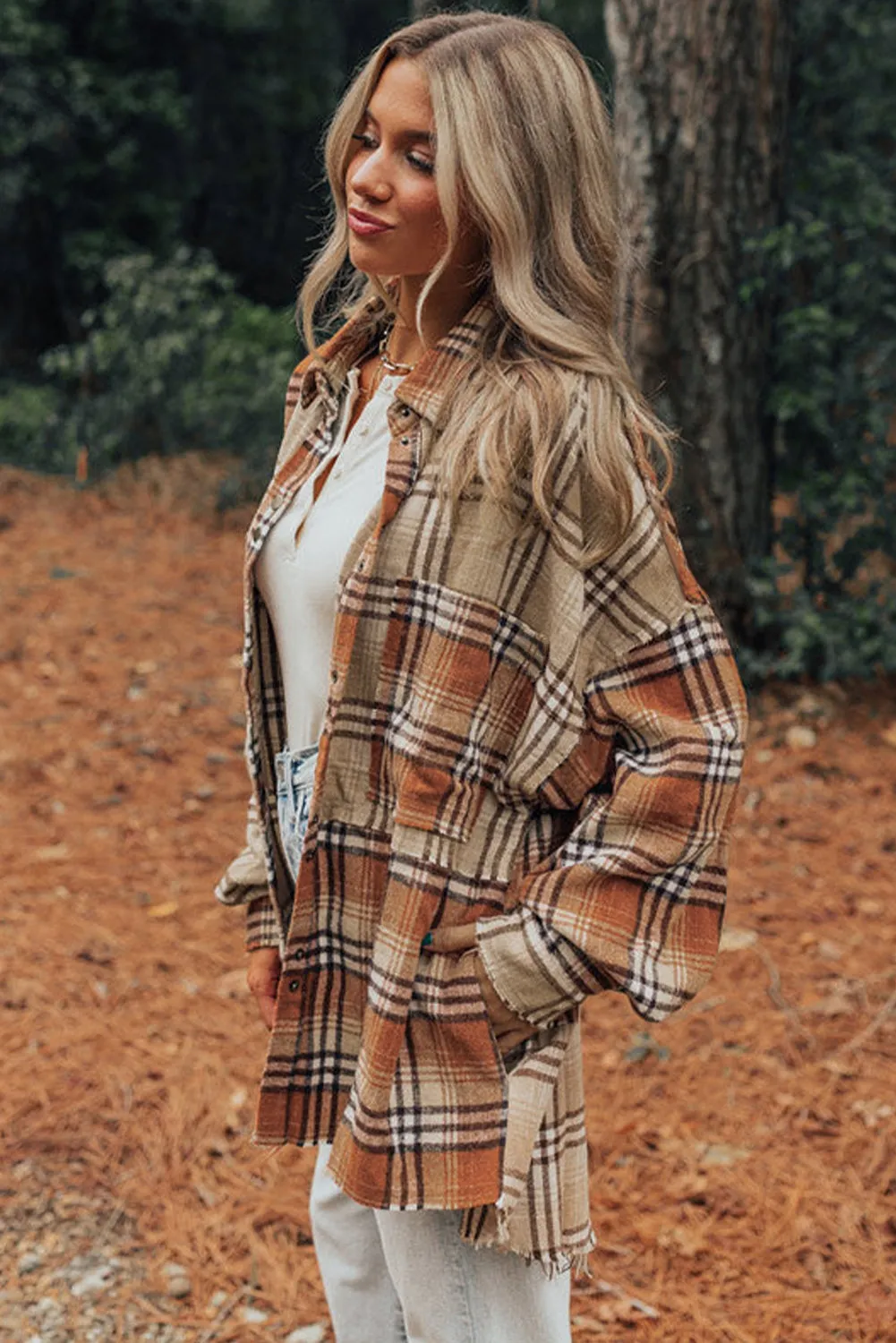 Plaid Colorblock Patchwork High Low Shacket