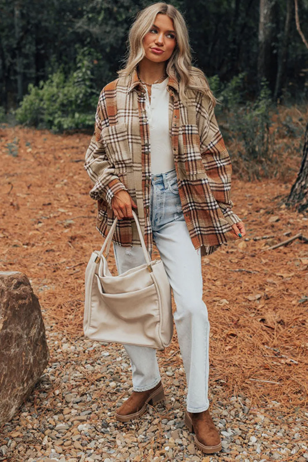 Plaid Colorblock Patchwork High Low Shacket