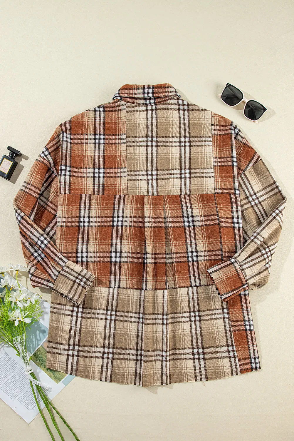 Plaid Colorblock Patchwork High Low Shacket