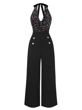 [Pre-Sale] Black 1930s Cowl Neck Sequined Jumpsuit