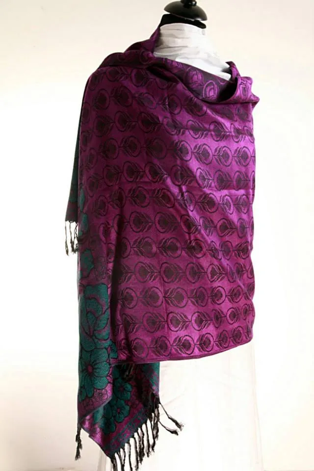 Purple Floral Pashmina Shawl: Timeless Elegance Cozy Comfort and Warmth FREE SHIPPING