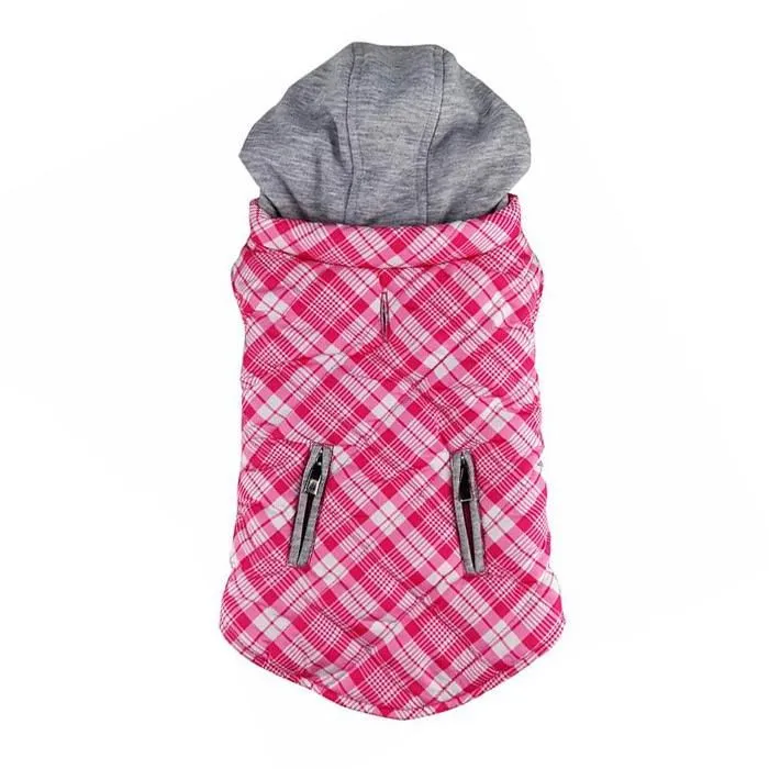 Quilted Dog Sweatshirt Hoodie Pink/White