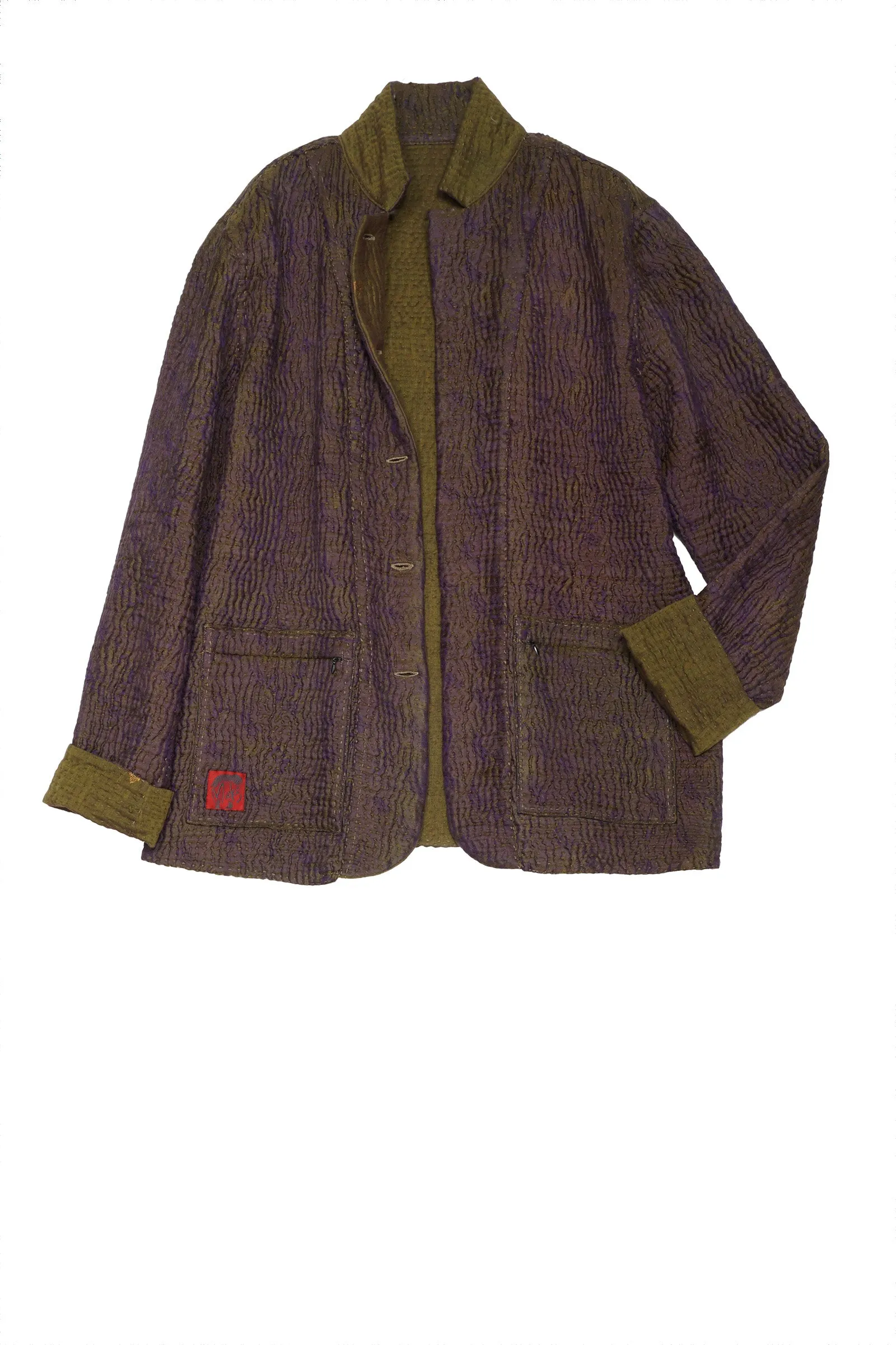 QUILTED VINTAGE COTTON WITH FLANNEL KANTHA SIMPLE MEN'S JACKET