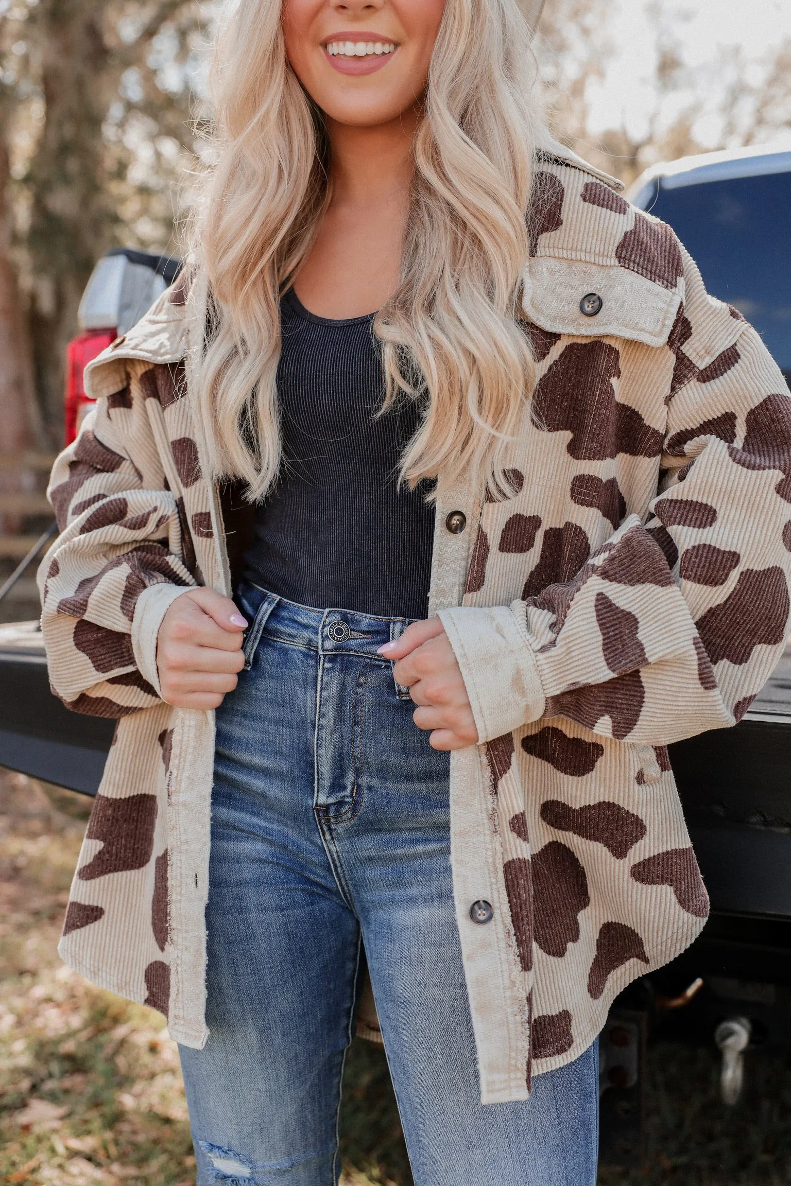 Quincy Cow Print Shacket - Taupe