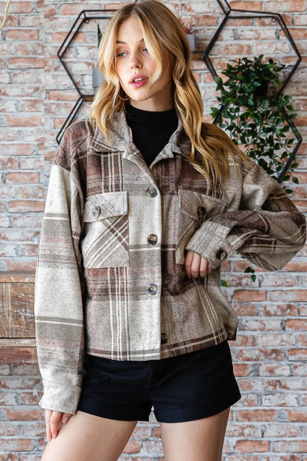 Reborn J Plaid Button Up Long Sleeve Shacket