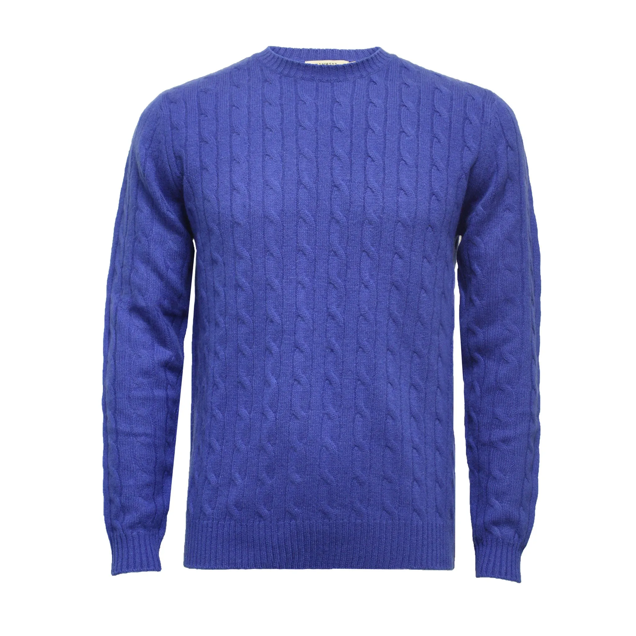 Royal Blue Cashmere Crew Neck Cable Sweater