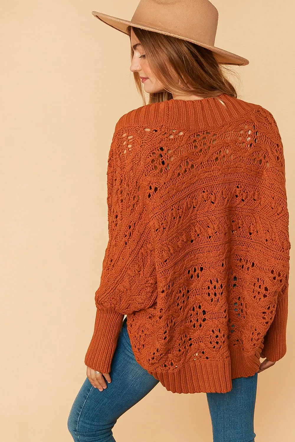 Rust Textured Cable Bolero Open Cardigan