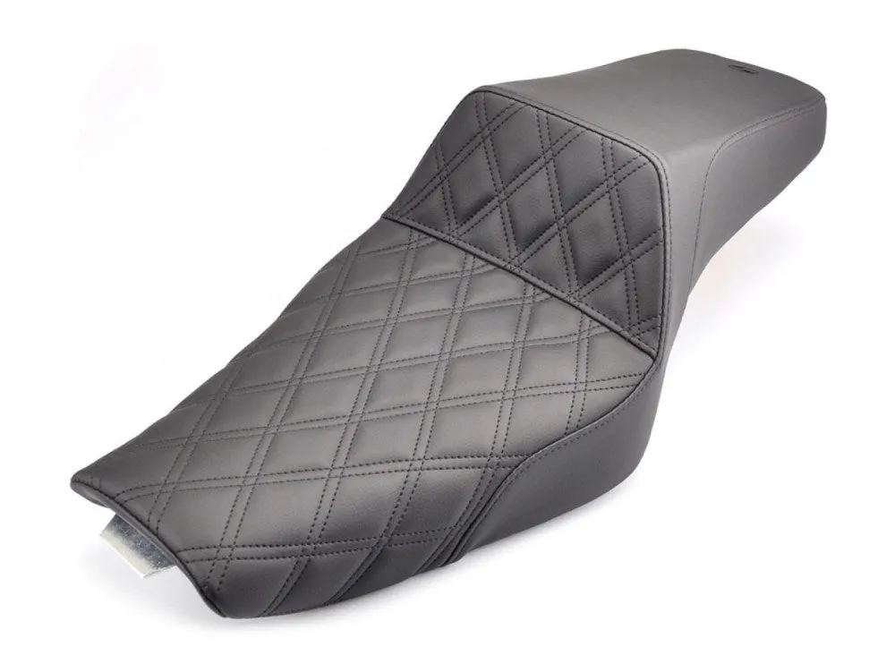 SADDLEMEN Step-Up LS Dual Seat With Black Double Diamond Lattice Stitch. Fits Sportster 2004-2021 With 4.5 Gallon Fuel Tank