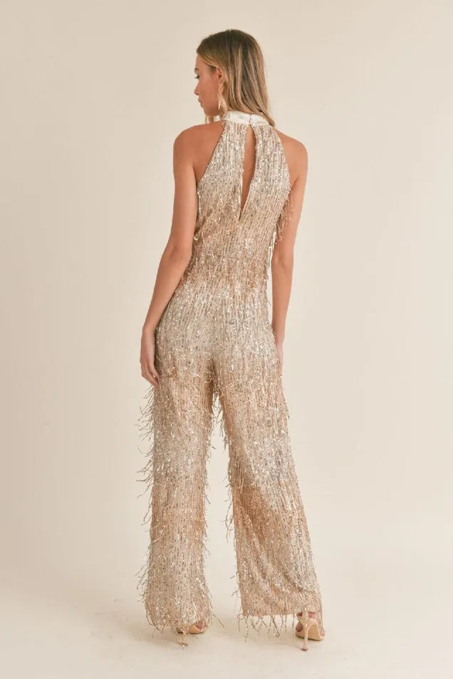 Sadie & Sage Light Up Halter Neck Sequined Jumpsuit