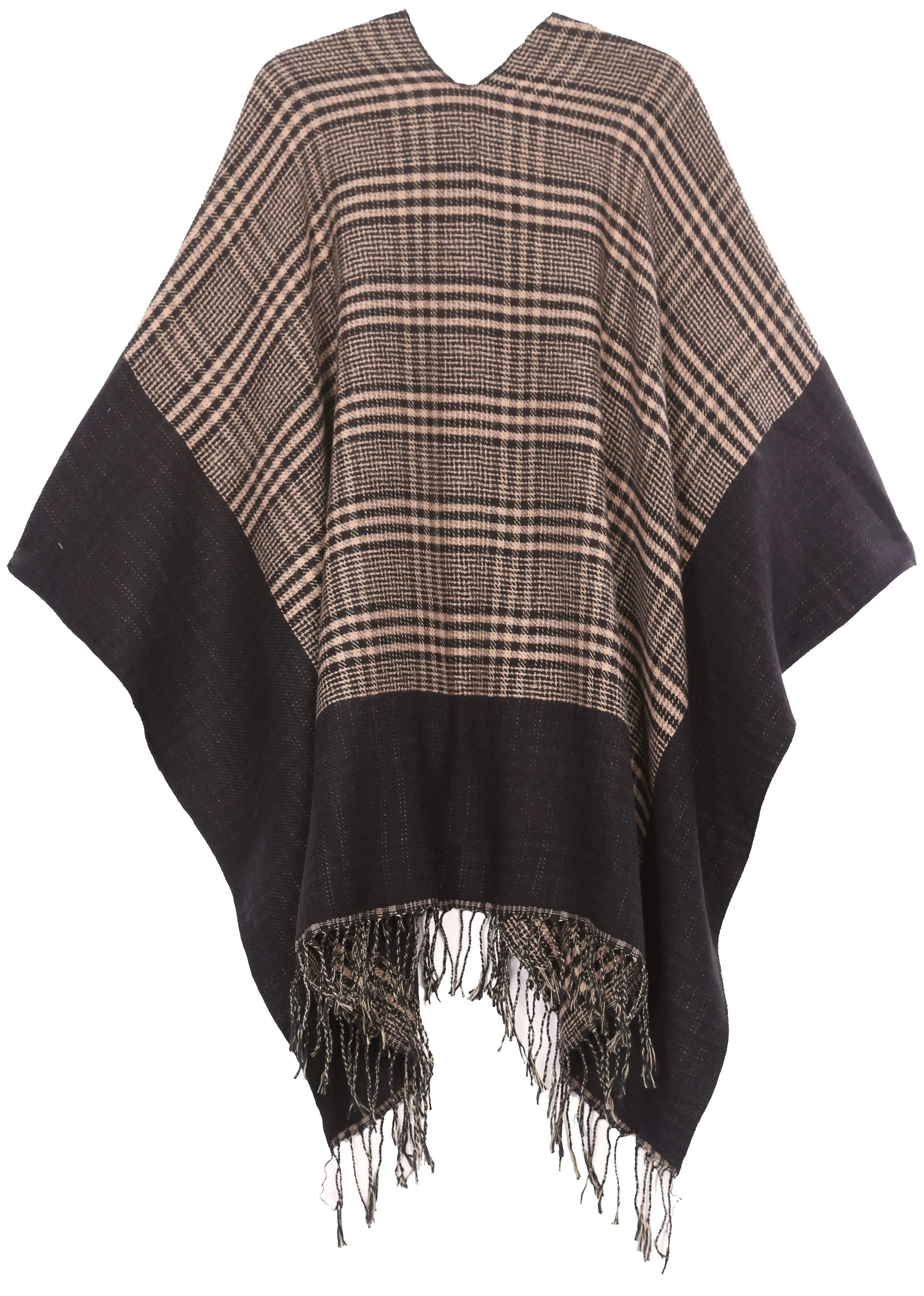 Sakkas Avi Women's Reversible Open Front Poncho Cardigan Ruana Cape Shawl W/Fringe