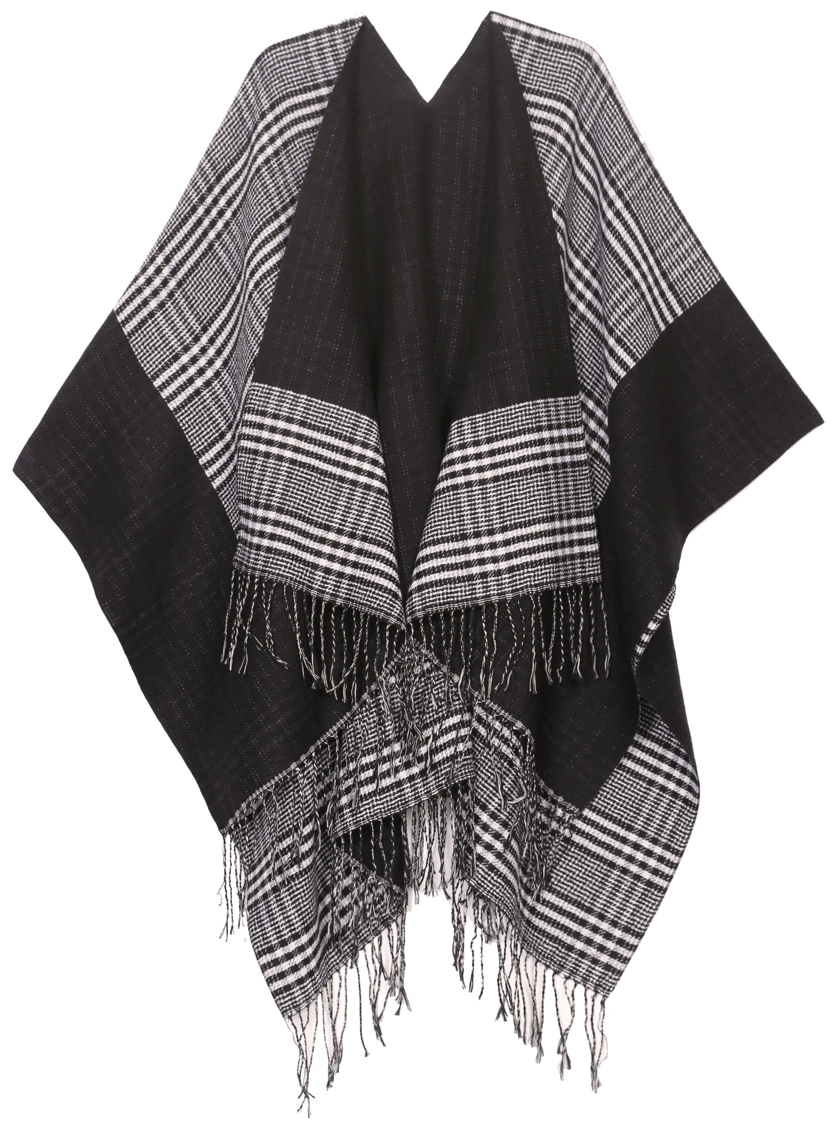 Sakkas Avi Women's Reversible Open Front Poncho Cardigan Ruana Cape Shawl W/Fringe