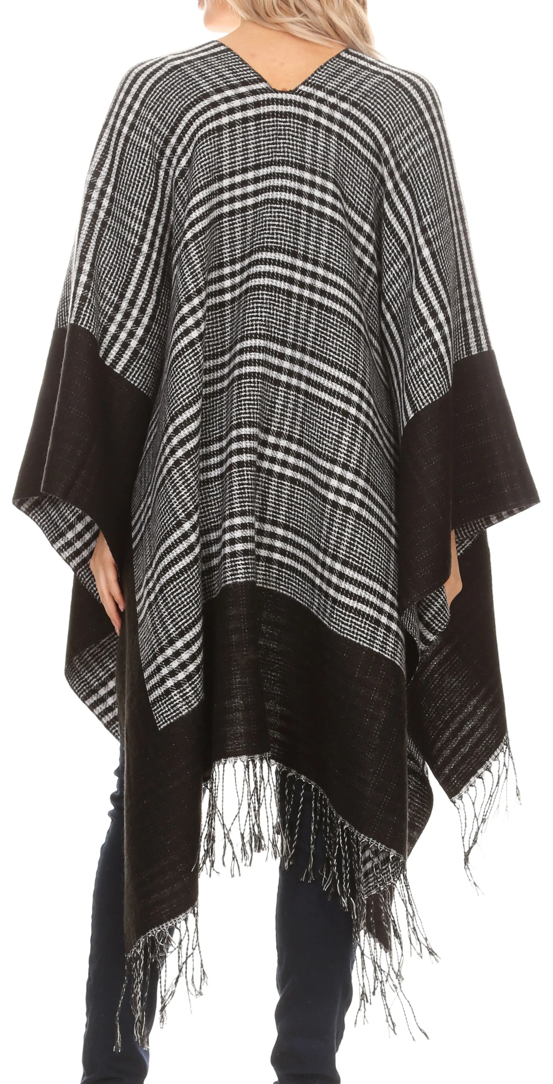 Sakkas Avi Women's Reversible Open Front Poncho Cardigan Ruana Cape Shawl W/Fringe