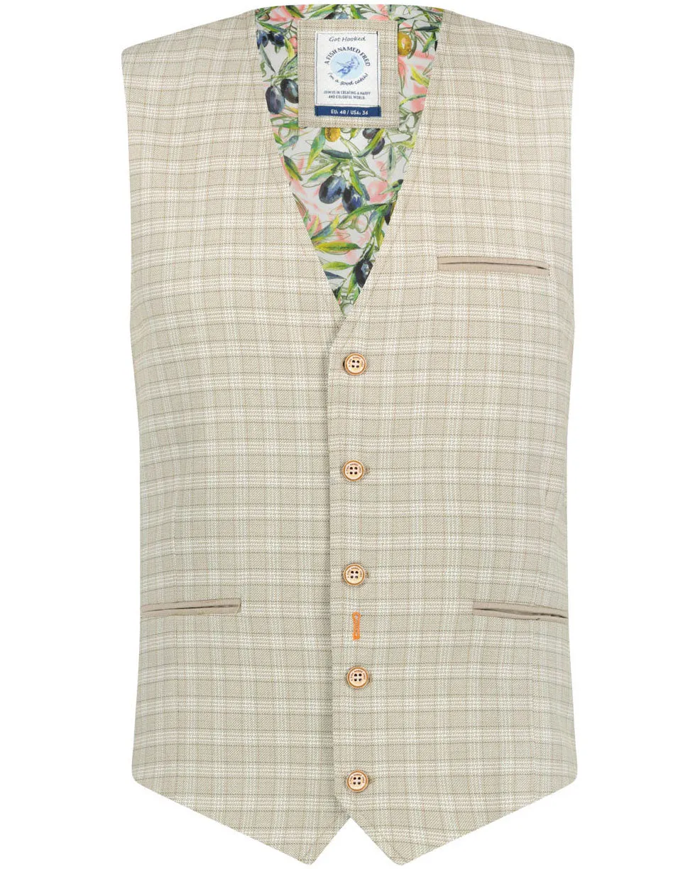 Sand Linen Check Waistcoat