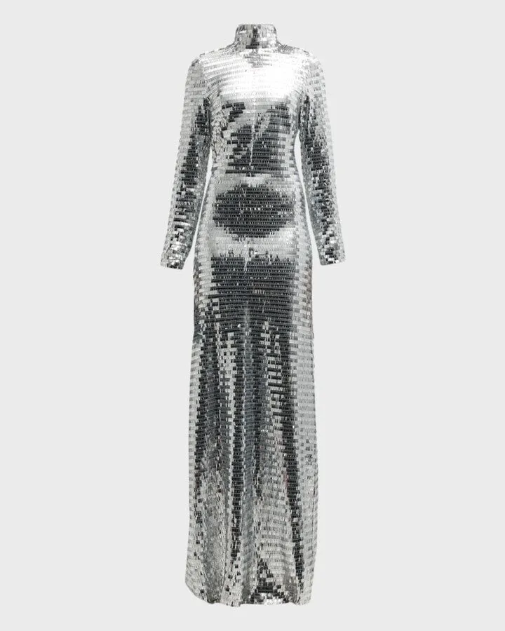 Sequin Sculpty High-Collar Maxi Dress