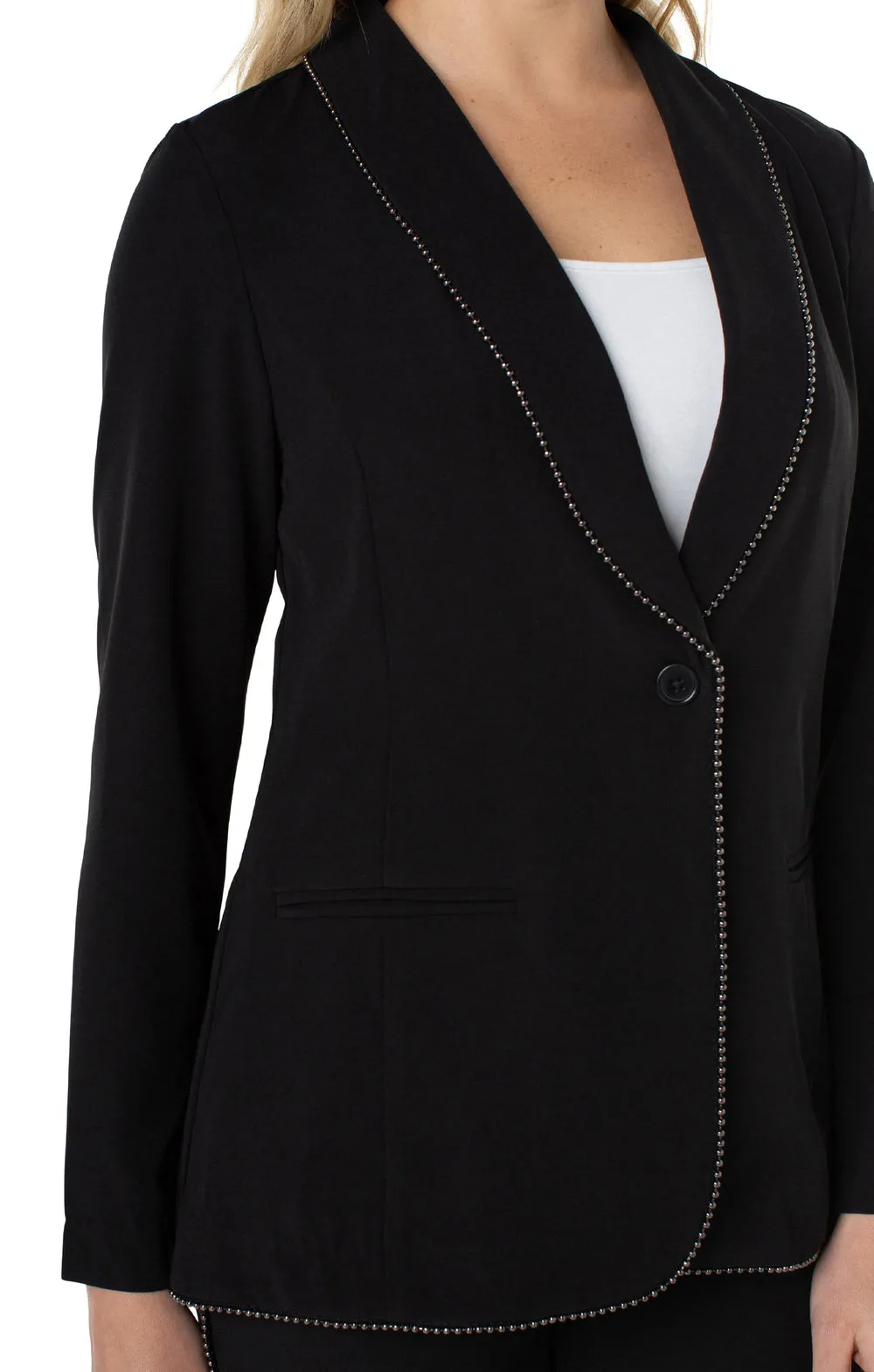 Shawl Collar Blazer W/ Chain Trim