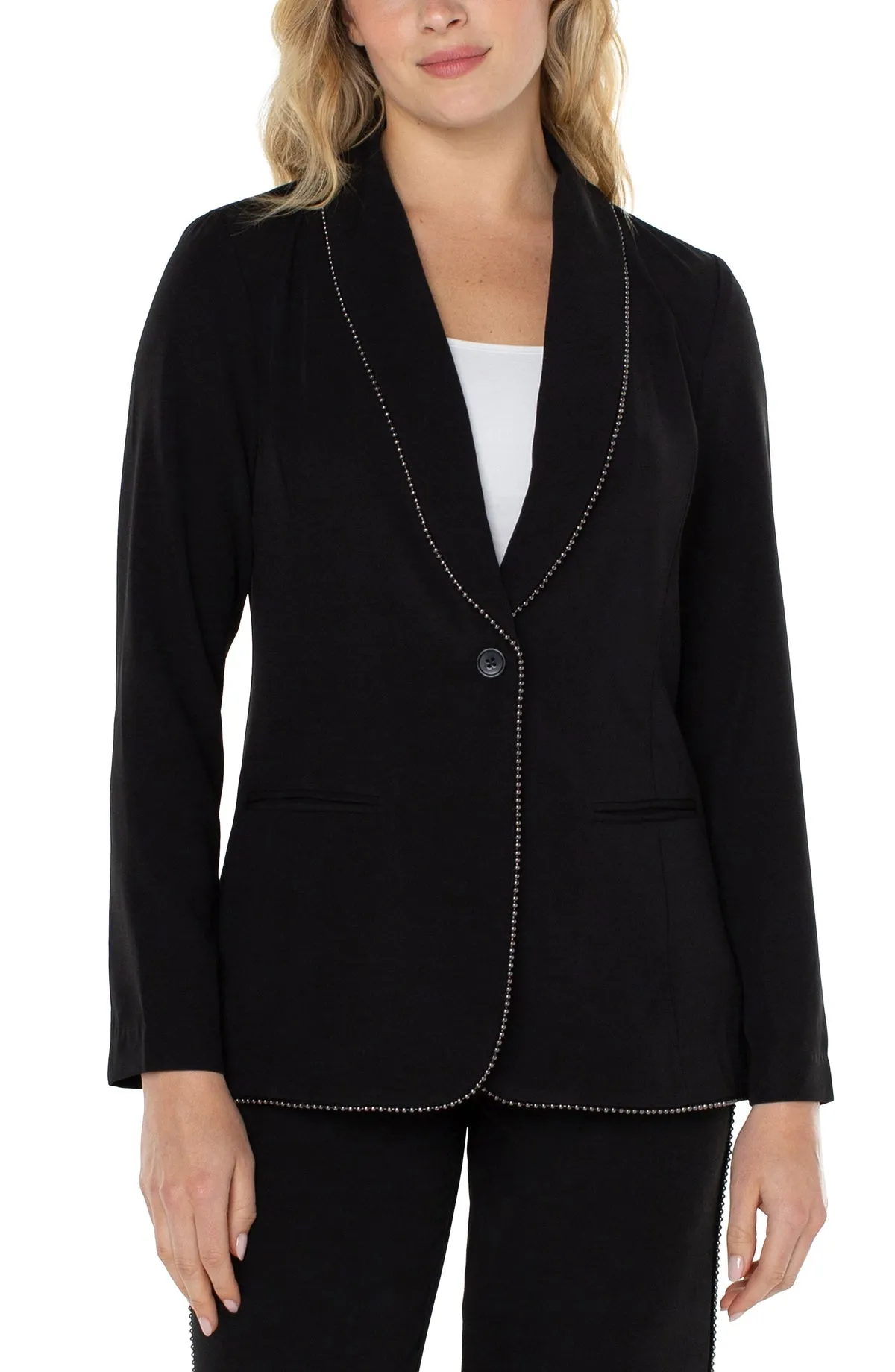 Shawl Collar Blazer W/ Chain Trim