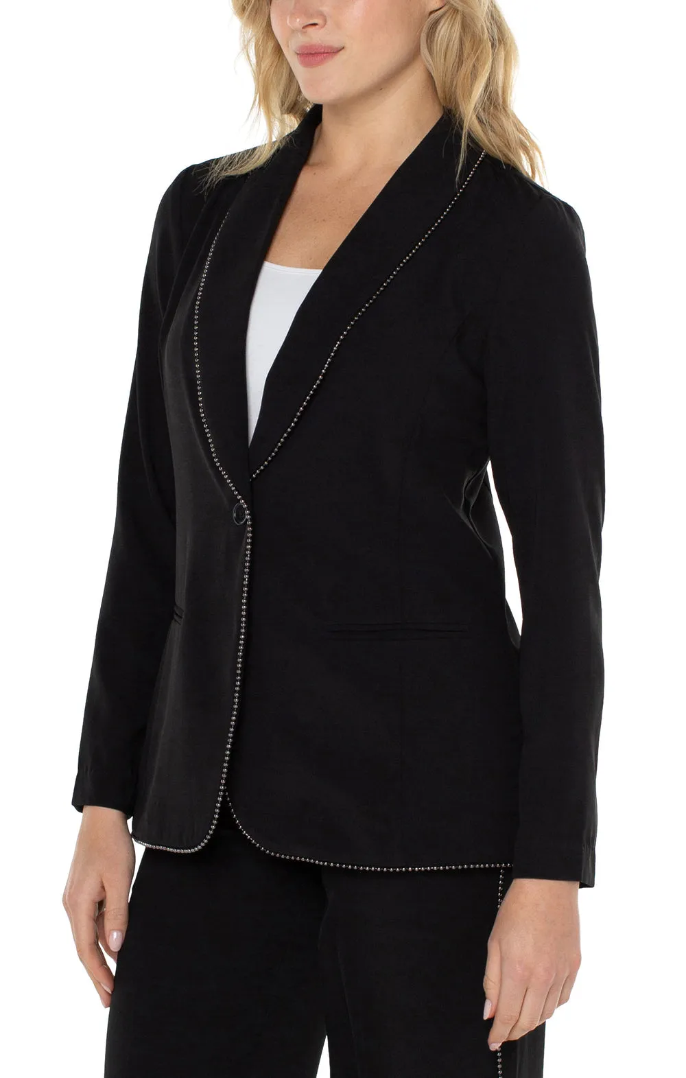 Shawl Collar Blazer W/ Chain Trim