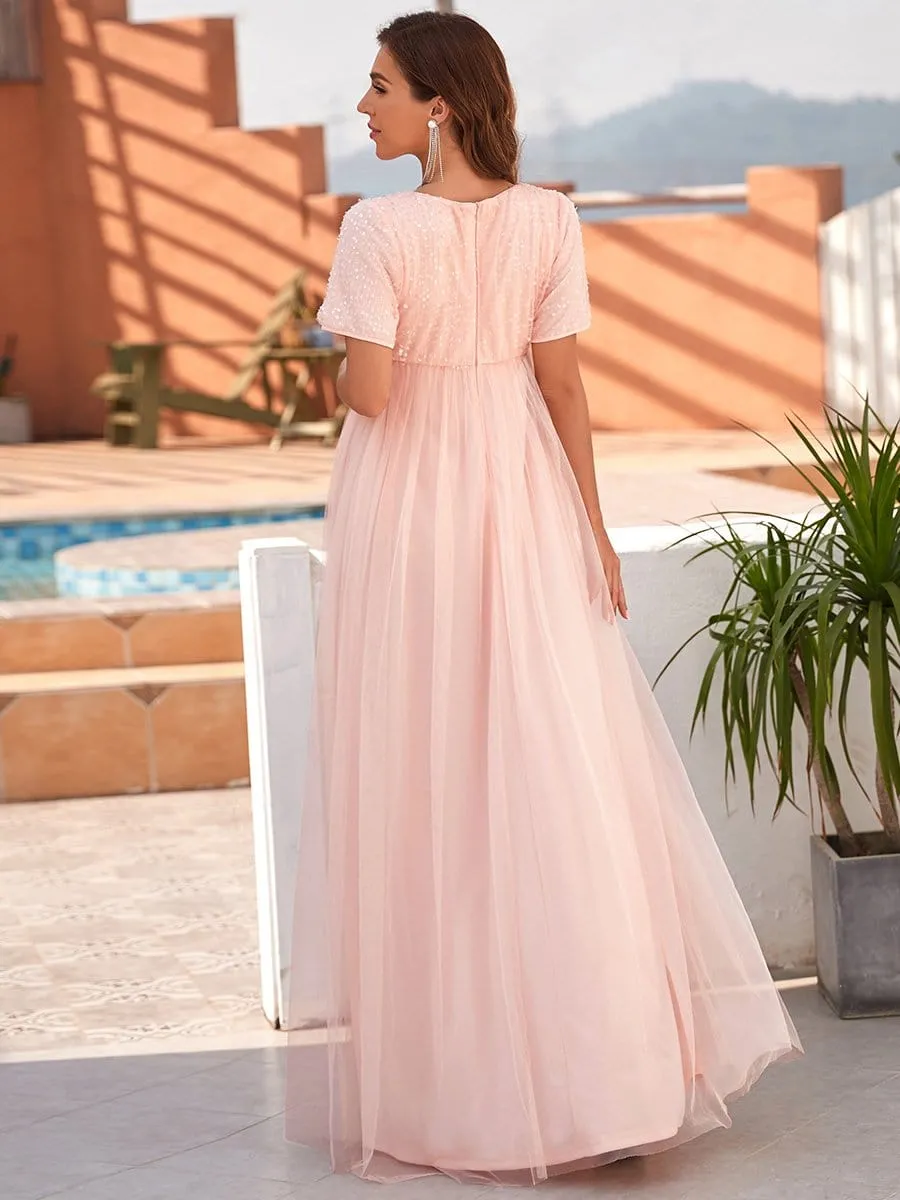 Short Sleeve Sequin Floor-Length Empire Waist Maternity Dress