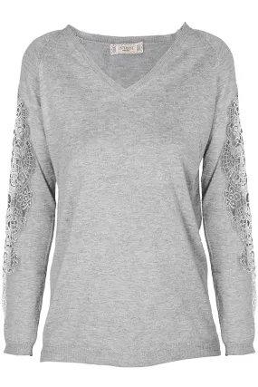 SIBILA Grey Lace Sleeved Sweater