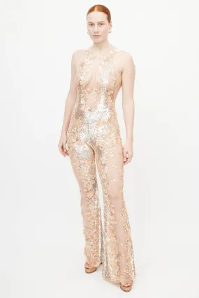 Silver & Multicolour Embroidered Sequin Jumpsuit