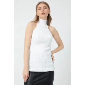 Sleeveless Turtleneck White Top