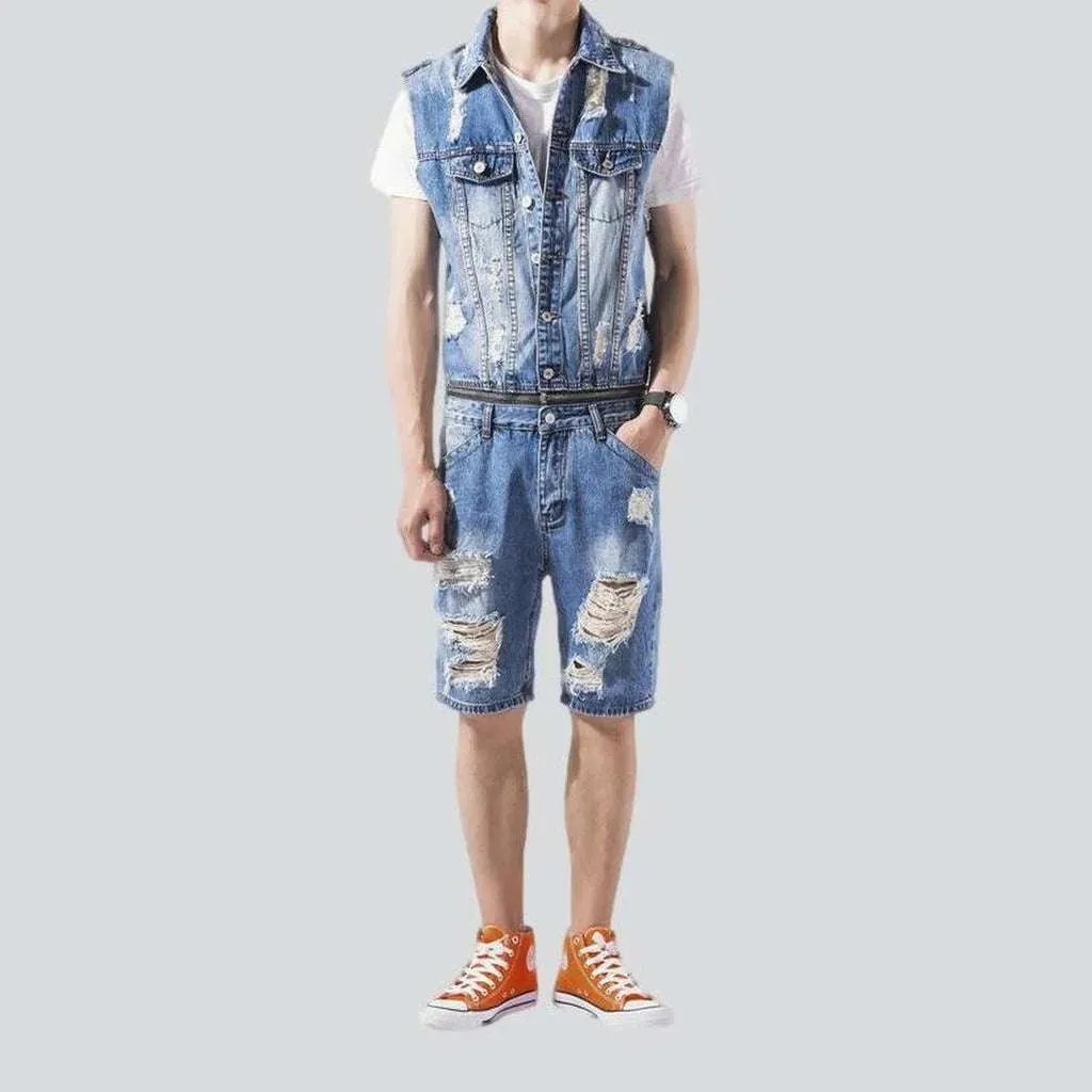 Slim fit jean jumpsuit for men