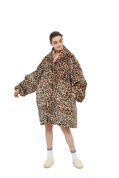 Snuggly™ Oversized Leopard Print Blanket Hoodie