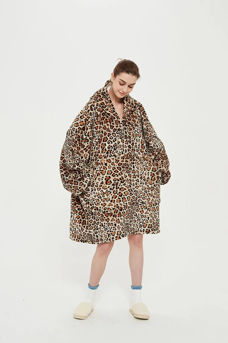 Snuggly™ Oversized Leopard Print Blanket Hoodie