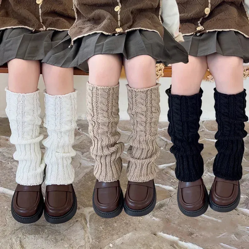 Sohiwoo Autumn Winter Children Leg Warmers for Girls Lolitas Style Twist Knitted Socks Warm Foot Cover Sweet Guards Socks