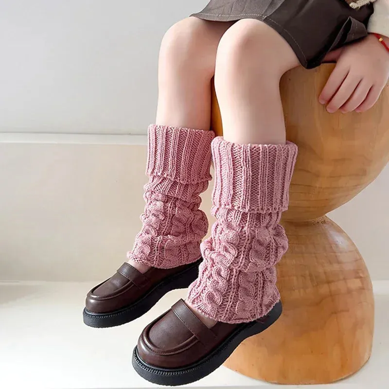 Sohiwoo Autumn Winter Children Leg Warmers for Girls Lolitas Style Twist Knitted Socks Warm Foot Cover Sweet Guards Socks