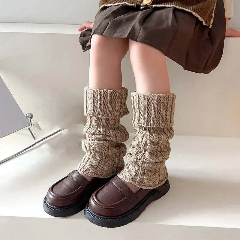 Sohiwoo Autumn Winter Children Leg Warmers for Girls Lolitas Style Twist Knitted Socks Warm Foot Cover Sweet Guards Socks