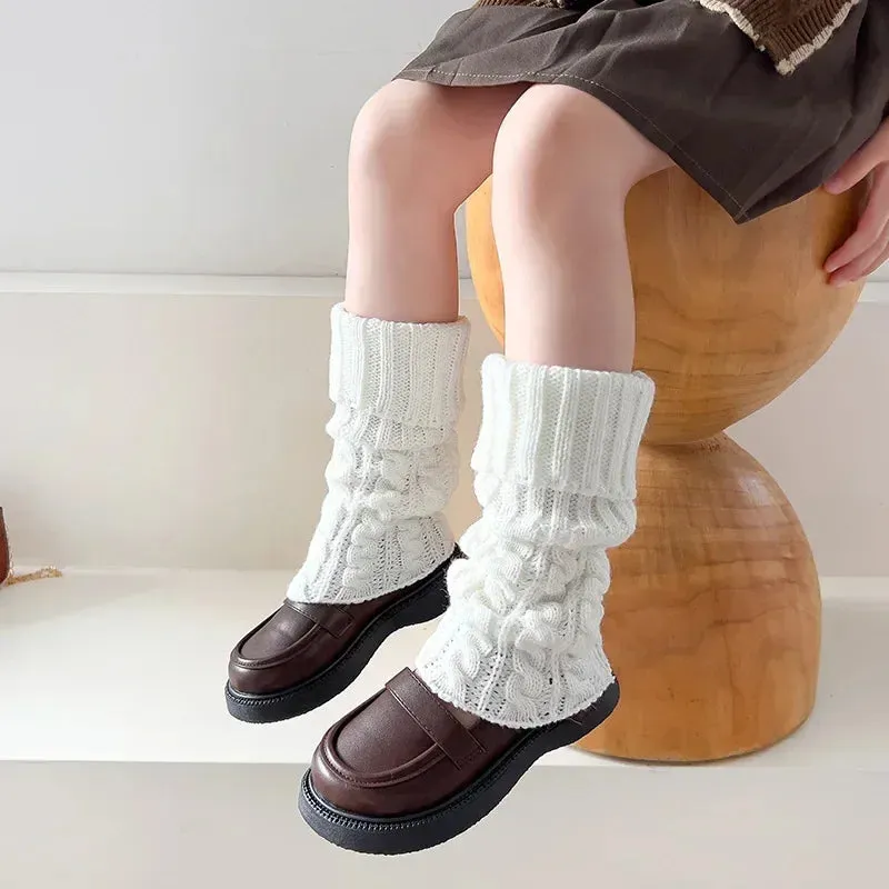 Sohiwoo Autumn Winter Children Leg Warmers for Girls Lolitas Style Twist Knitted Socks Warm Foot Cover Sweet Guards Socks