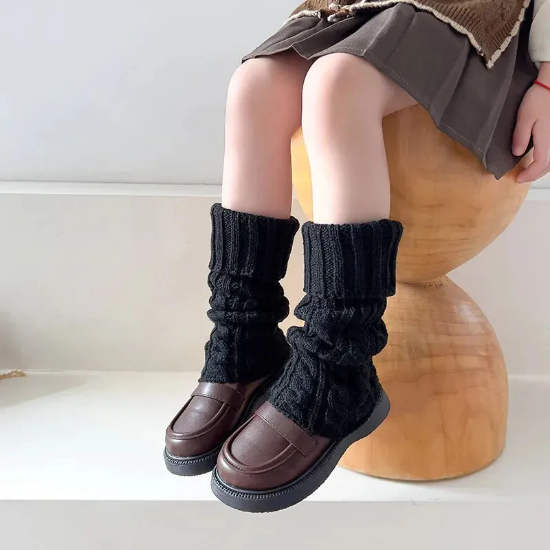 Sohiwoo Autumn Winter Children Leg Warmers for Girls Lolitas Style Twist Knitted Socks Warm Foot Cover Sweet Guards Socks