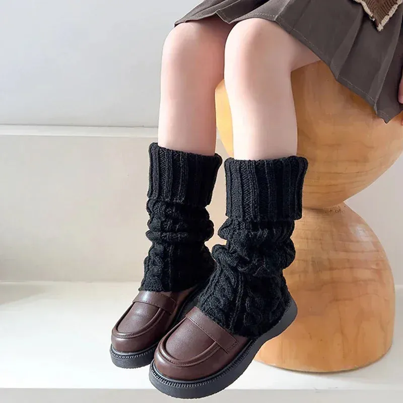 Sohiwoo Autumn Winter Children Leg Warmers for Girls Lolitas Style Twist Knitted Socks Warm Foot Cover Sweet Guards Socks