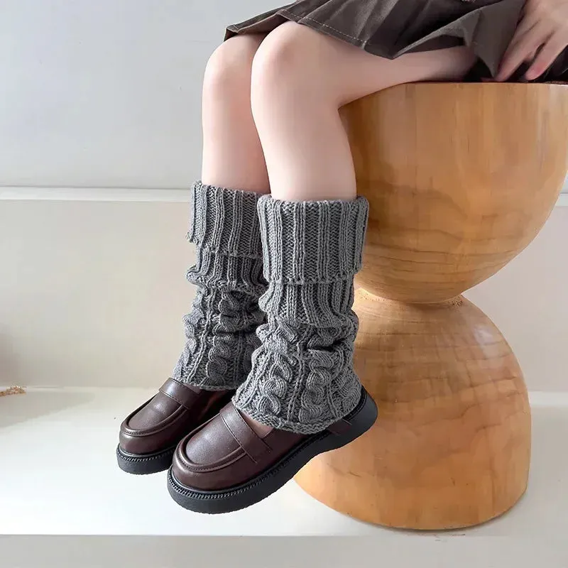 Sohiwoo Autumn Winter Children Leg Warmers for Girls Lolitas Style Twist Knitted Socks Warm Foot Cover Sweet Guards Socks