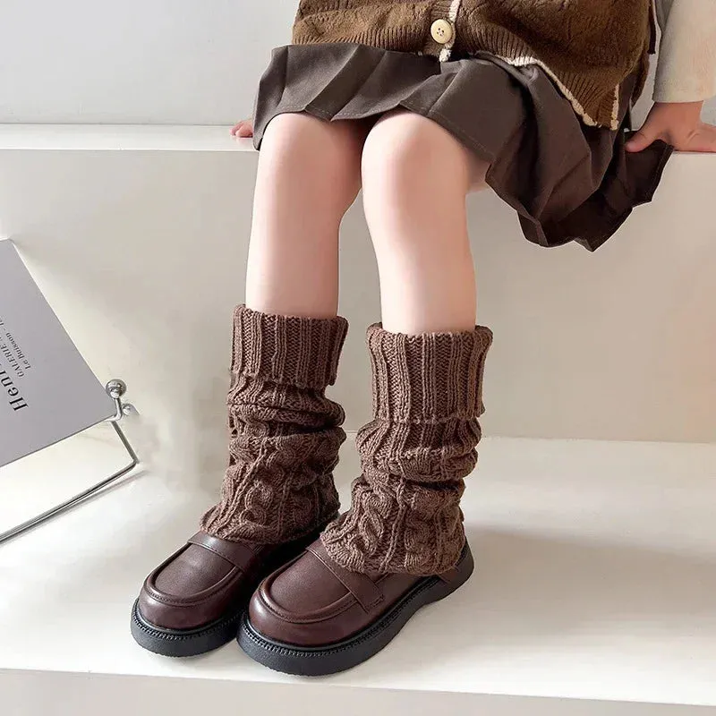 Sohiwoo Autumn Winter Children Leg Warmers for Girls Lolitas Style Twist Knitted Socks Warm Foot Cover Sweet Guards Socks