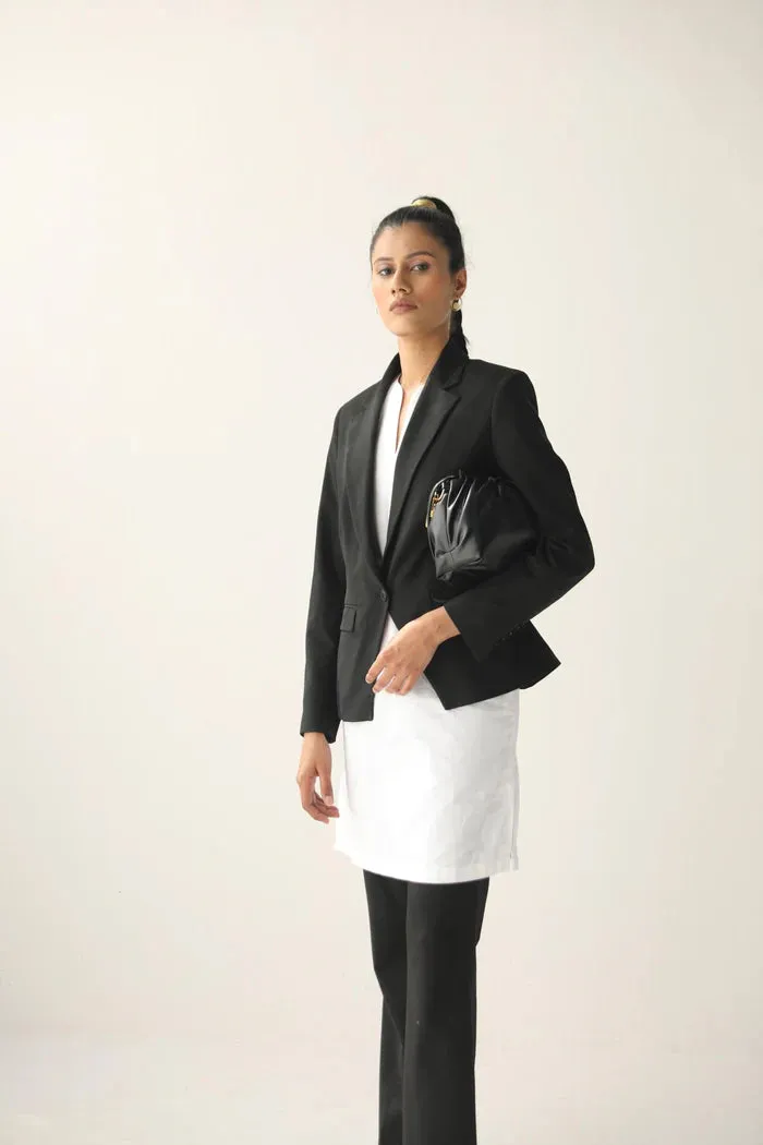 Solid Black Stretchable Women's Blazer