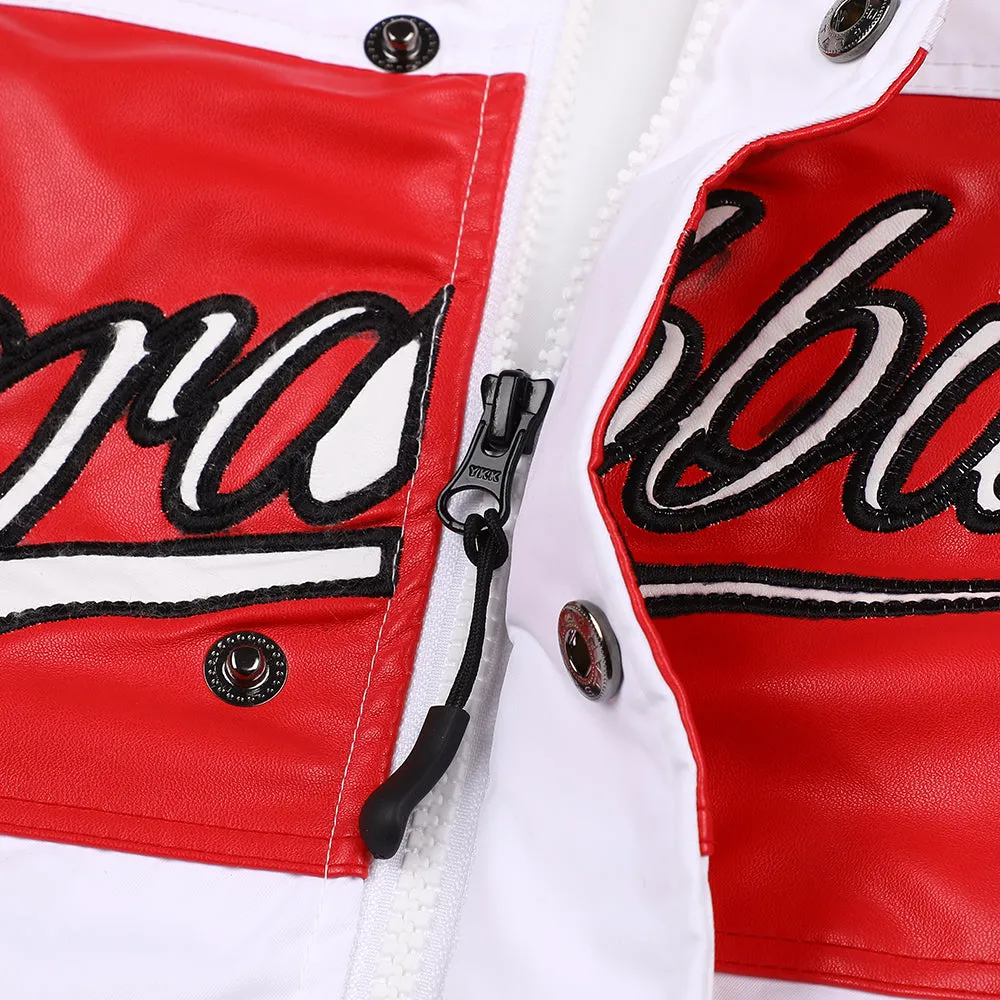 SPORTY LOGO COLLAR VARSITY JACKET WHITE