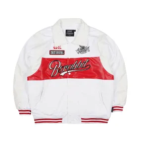 SPORTY LOGO COLLAR VARSITY JACKET WHITE