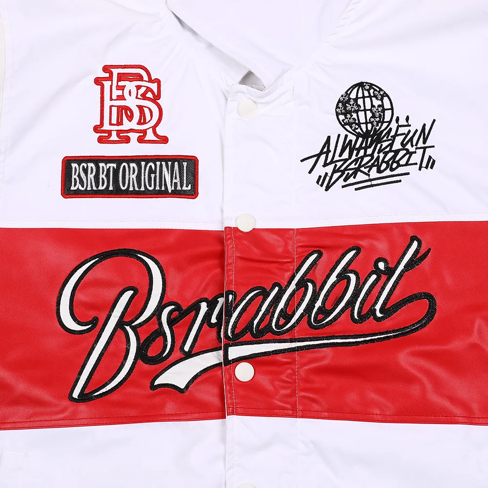 SPORTY LOGO COLLAR VARSITY JACKET WHITE