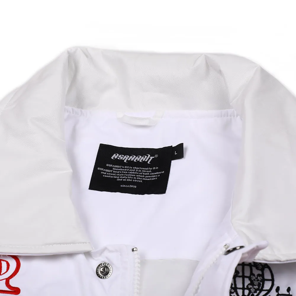 SPORTY LOGO COLLAR VARSITY JACKET WHITE