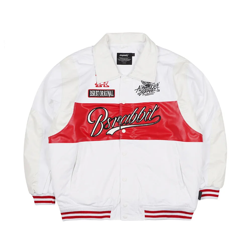 SPORTY LOGO COLLAR VARSITY JACKET WHITE